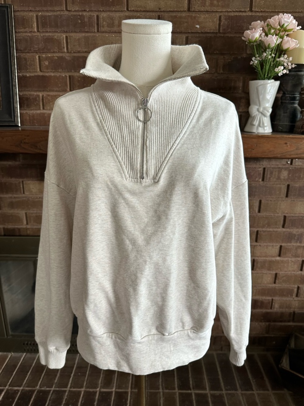 Varley Vine Ottoman Rib Half Zip Sweatshirt Oatmeal Marl Oversized Pullover
